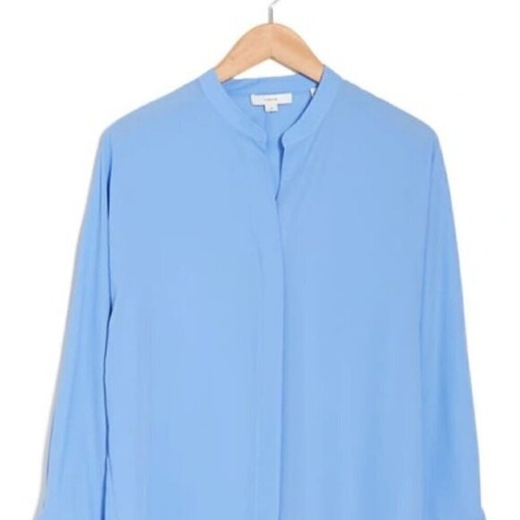Vince Split Neck Long Sleeve Top in Light Aria Blue- Size Medium - Picture 1 of 4